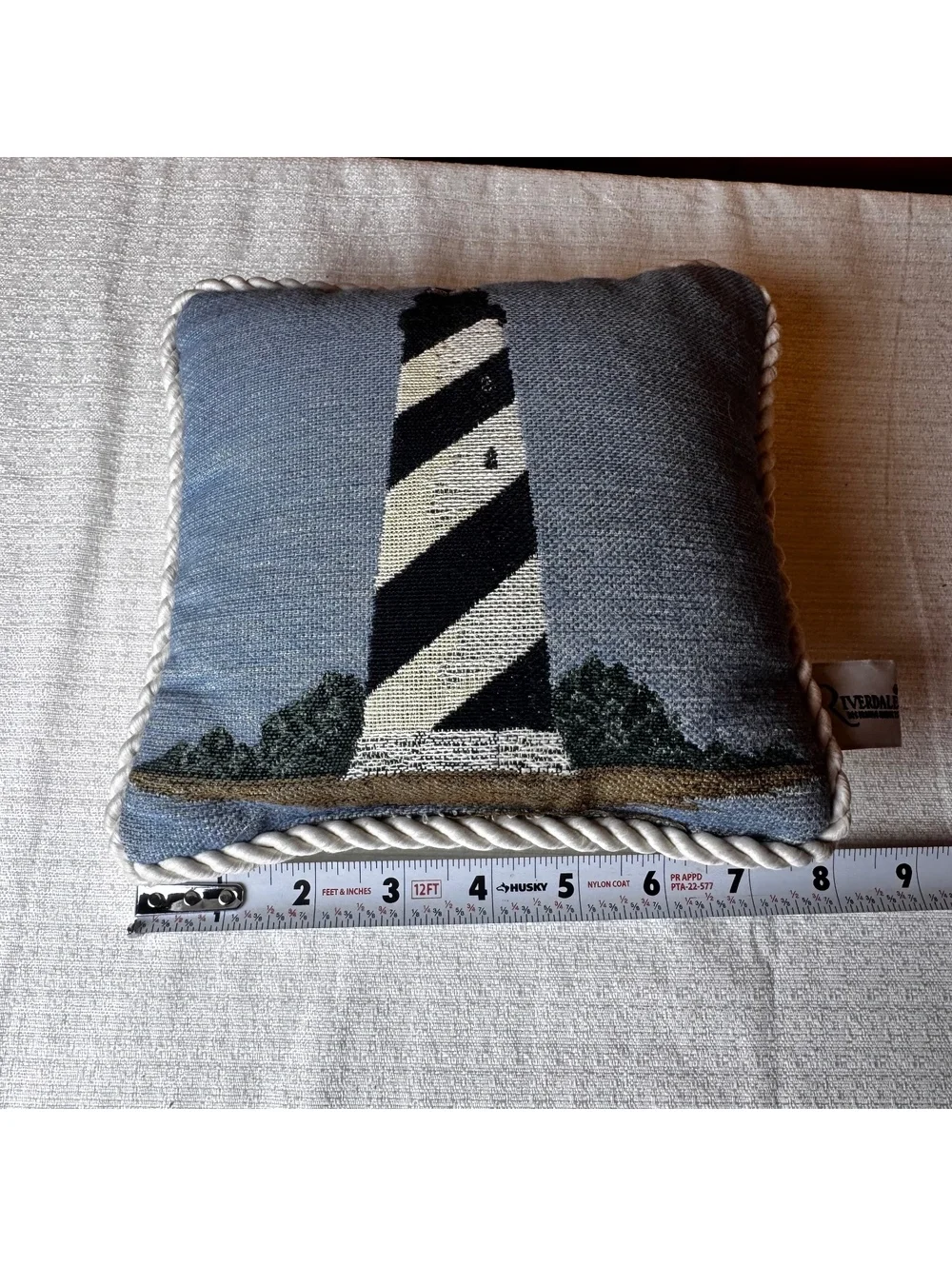 Vintage Riverdale Lighthouse Accent Pillow 8x8 Nautical Coastal USA Made